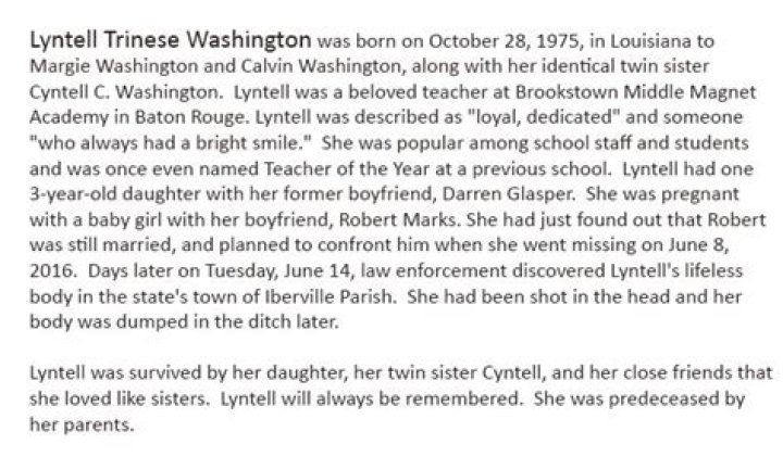 Obituary | Who was Lyntell Washington , Lyntell Washington Cause of Death